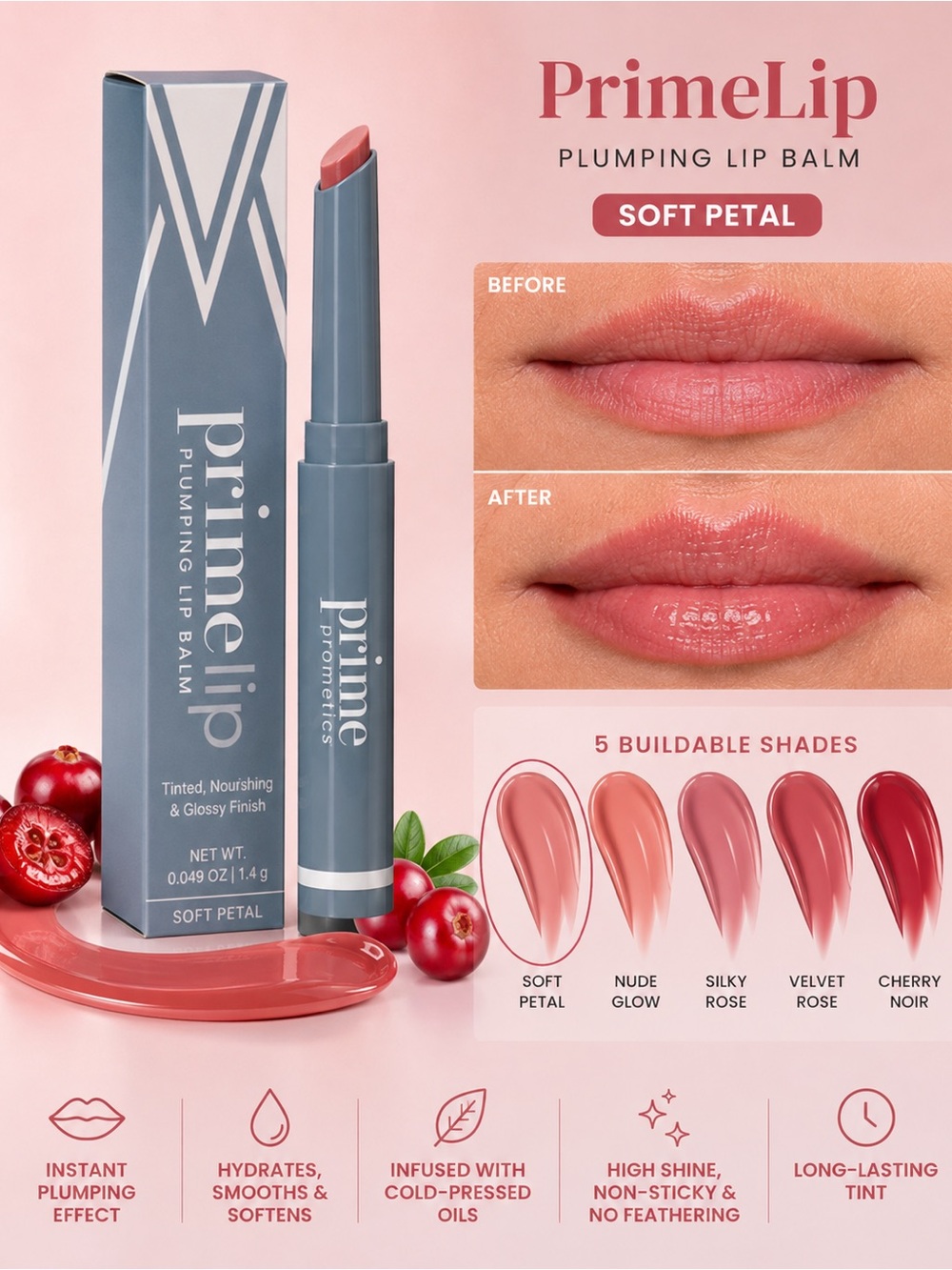 PrimeLip Soft Petal Plumping Lip Balm Mature Makeup $28 Retail NEW IN BOX